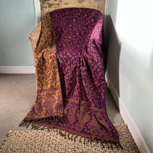 Himalayan Shawl/Blanket  Raspberry/Pale Mustard